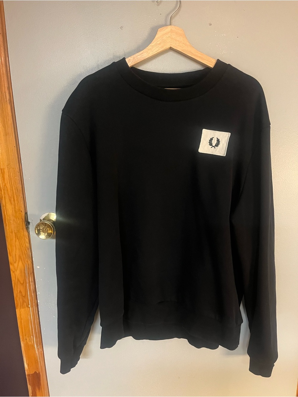Fred Perry Black Crewneck with White Logo Patch